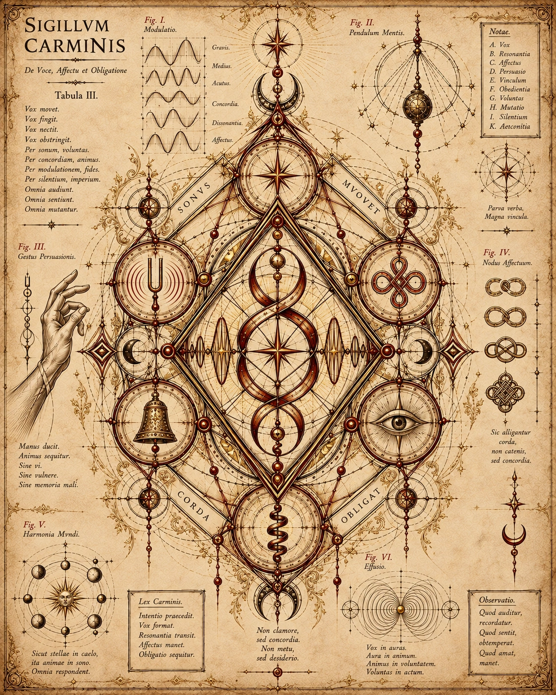 Sigillum Carminis, the ancient sigil of Charms depicting voice, resonance, binding, attention, emotion, persuasion and the movement of the will.